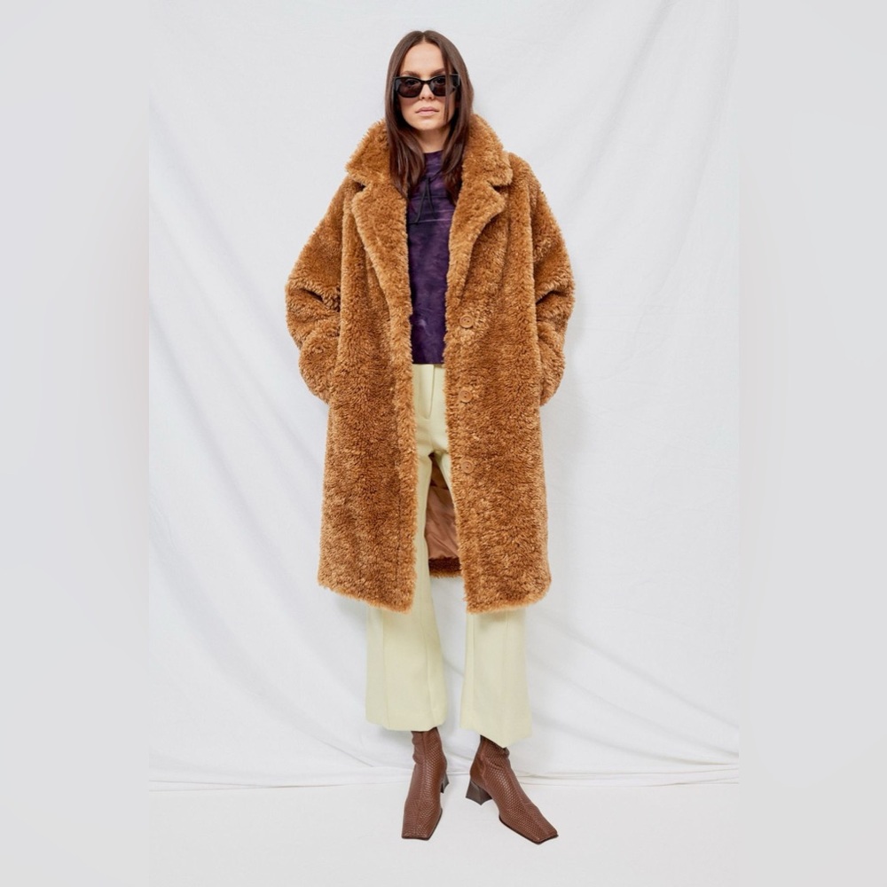 STAND STUDIO Anika Coat Faux Shearling in Camel - 36/S - Picture 2 of 16
